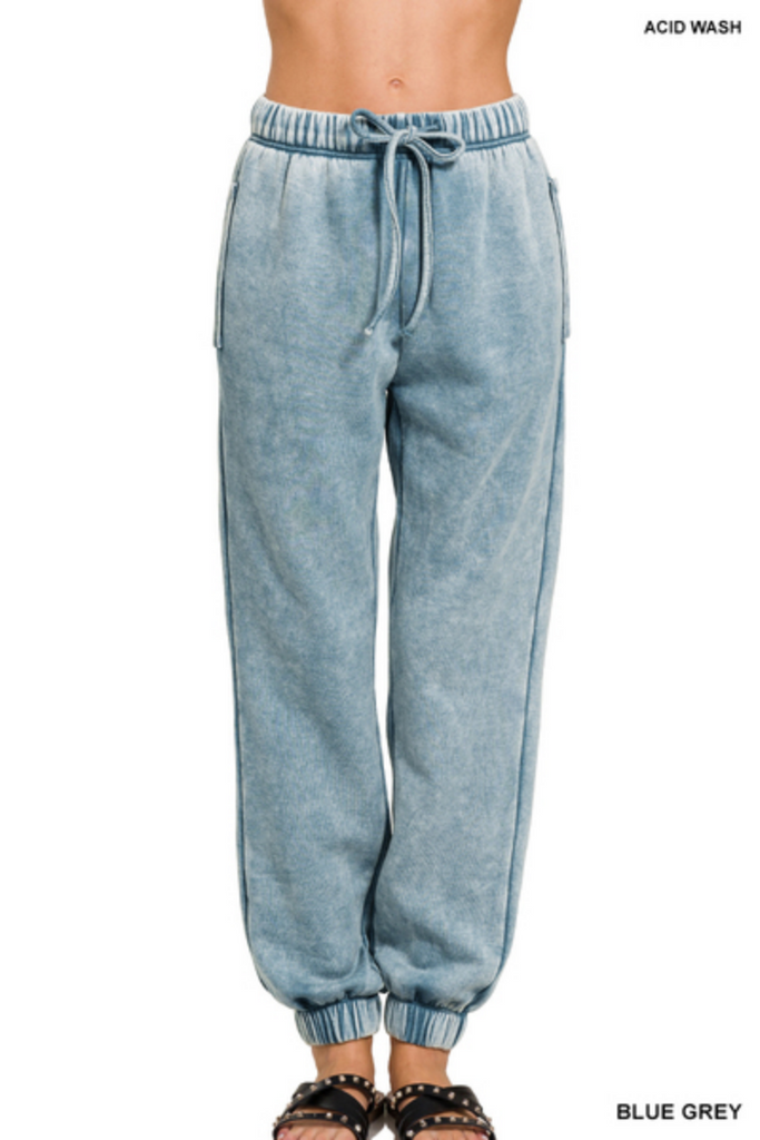 Acid Wash Fleece Sweatpant Joggers-zenana-Ella G Boutique, Women's Fashion Boutique Located in Warrrington, PA