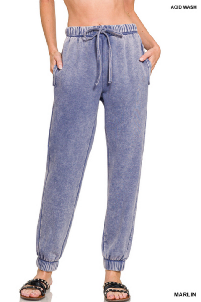 Acid Wash Fleece Sweatpant Joggers-zenana-Ella G Boutique, Women's Fashion Boutique Located in Warrrington, PA