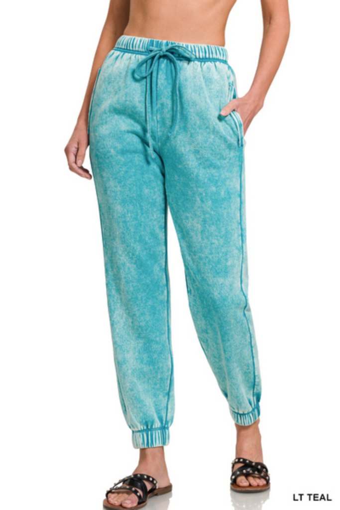 Acid Wash Fleece Sweatpant Joggers-zenana-Ella G Boutique, Women's Fashion Boutique Located in Warrrington, PA