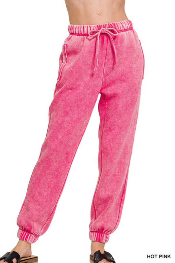 Acid Wash Fleece Sweatpant Joggers-zenana-Ella G Boutique, Women's Fashion Boutique Located in Warrrington, PA
