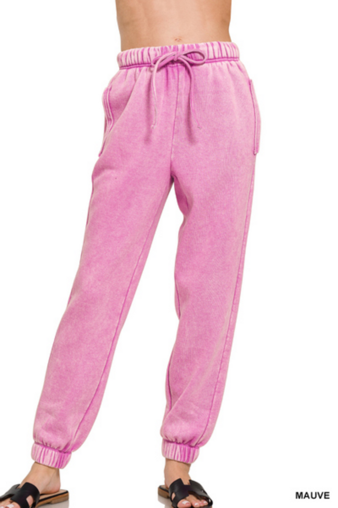 Acid Wash Fleece Sweatpant Joggers-zenana-Ella G Boutique, Women's Fashion Boutique Located in Warrrington, PA