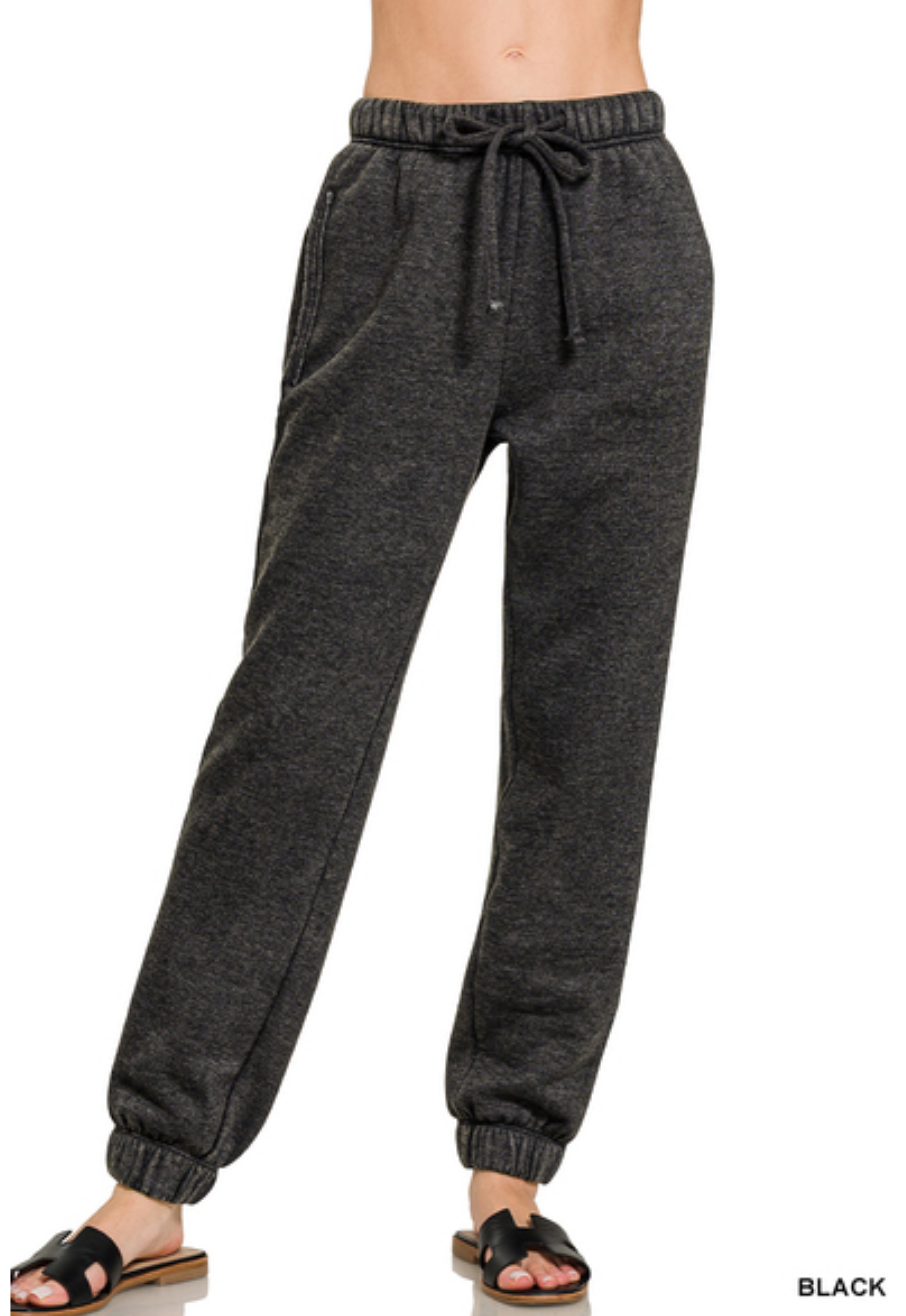 Zenana Fleece Lined Acid Wash Joggers | Ella G Boutique