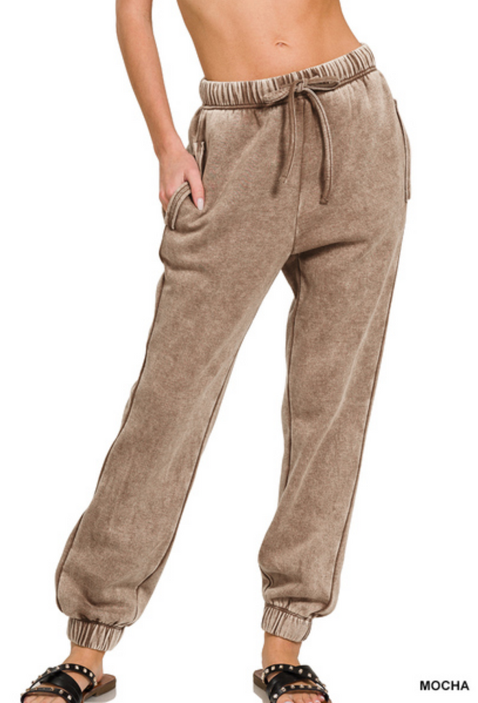 Acid Wash Fleece Sweatpant Joggers-zenana-Ella G Boutique, Women's Fashion Boutique Located in Warrrington, PA