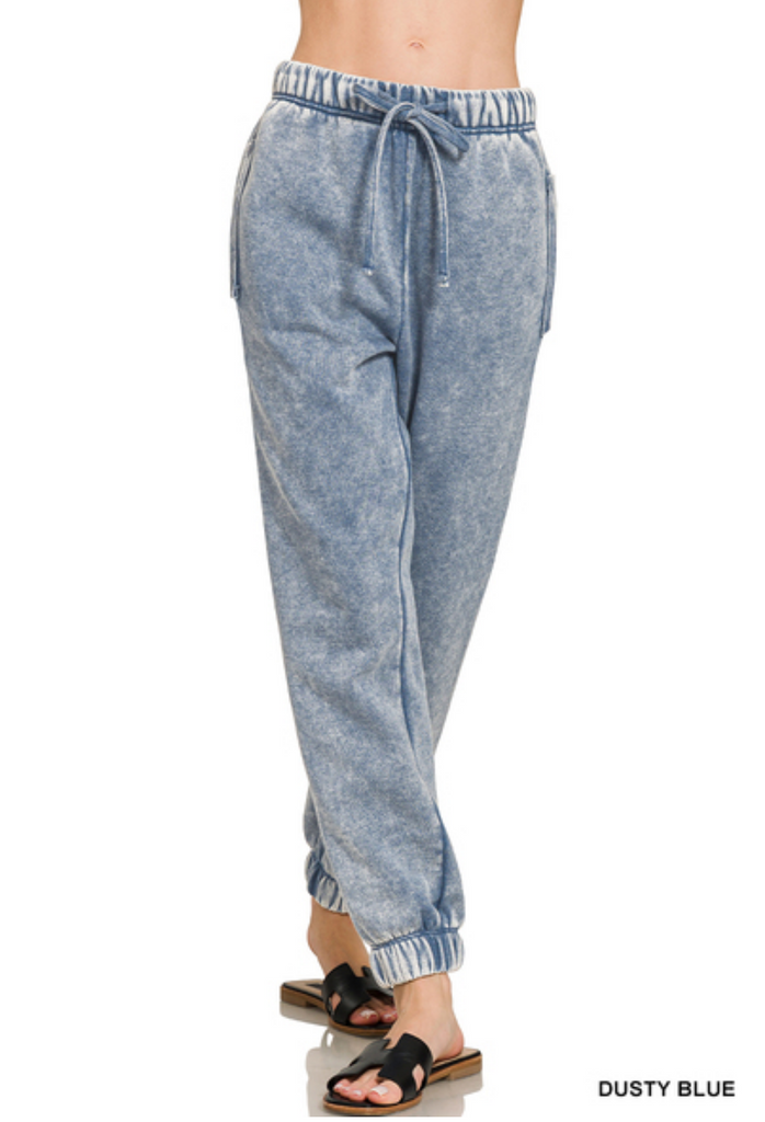 Acid Wash Fleece Sweatpant Joggers-zenana-Ella G Boutique, Women's Fashion Boutique Located in Warrrington, PA