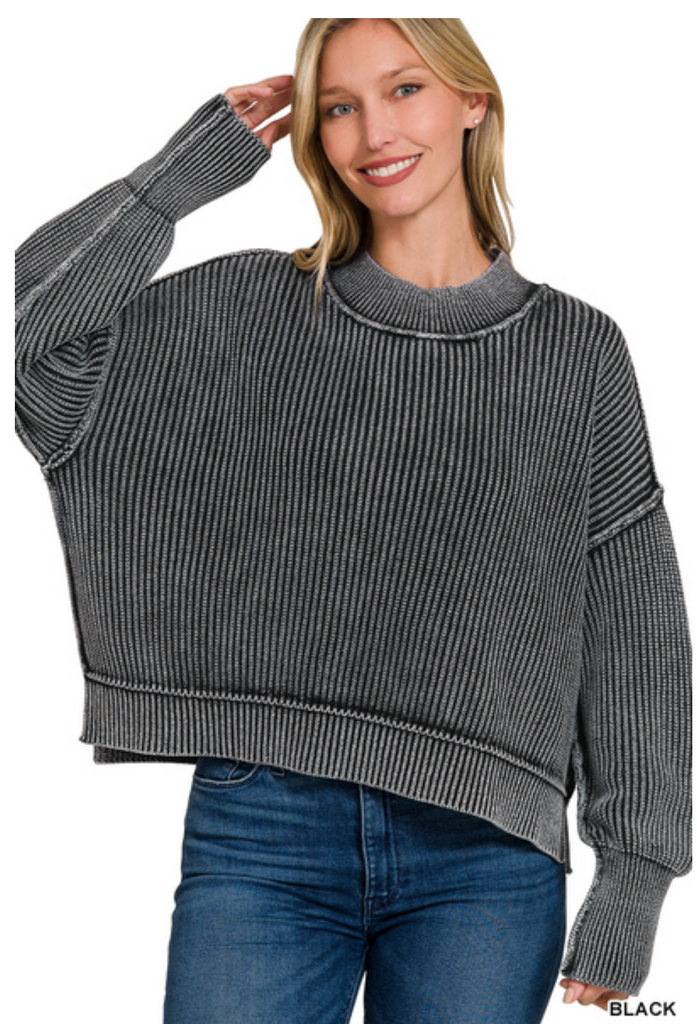 Oversized Ribbed Crop Sweater-zenana-Ella G Boutique, Women's Fashion Boutique Located in Warrrington, PA