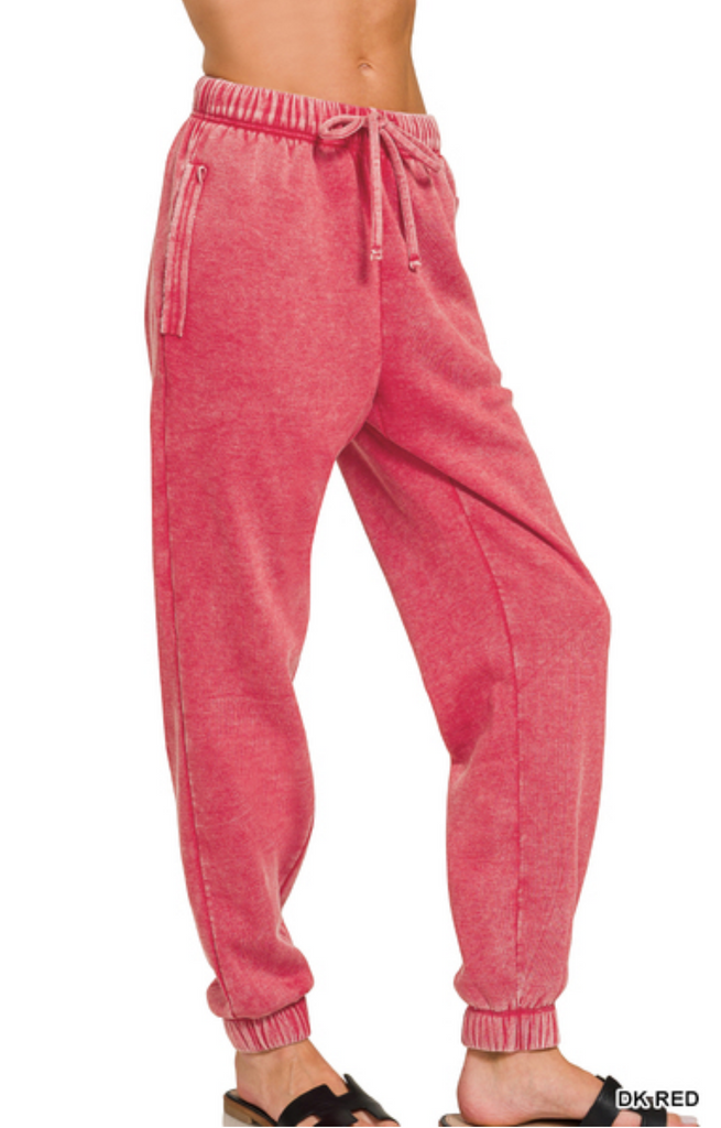 Acid Wash Fleece Sweatpant Joggers-zenana-Ella G Boutique, Women's Fashion Boutique Located in Warrrington, PA