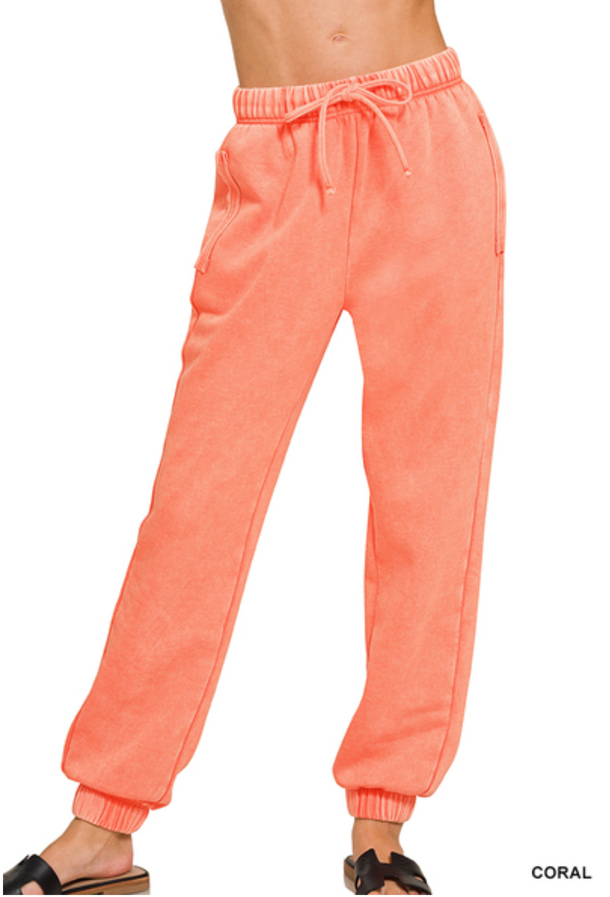 Zenana Fleece Lined Acid Wash Joggers | Ella G Boutique