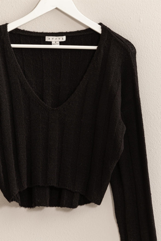Ribbed V Neck Cropped Sweater-HyFve-Ella G Boutique, Women's Fashion Boutique Located in Warrrington, PA