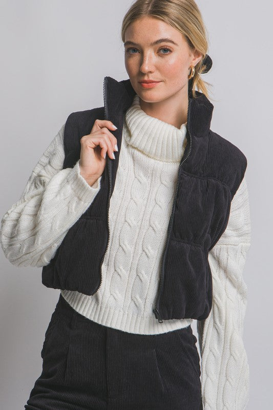 Corduroy Black Puffer Vest-Love Tree-Ella G Boutique, Women's Fashion Boutique Located in Warrrington, PA