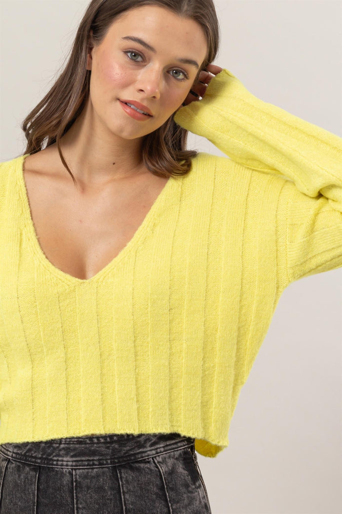 Ribbed V Neck Cropped Sweater-HyFve-Ella G Boutique, Women's Fashion Boutique Located in Warrrington, PA