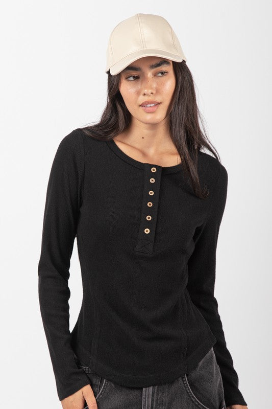 Soft Brushed Henley Long Sleeve-very j-Ella G Boutique, Women's Fashion Boutique Located in Warrrington, PA
