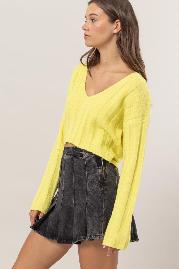 Ribbed V Neck Cropped Sweater-HyFve-Ella G Boutique, Women's Fashion Boutique Located in Warrrington, PA