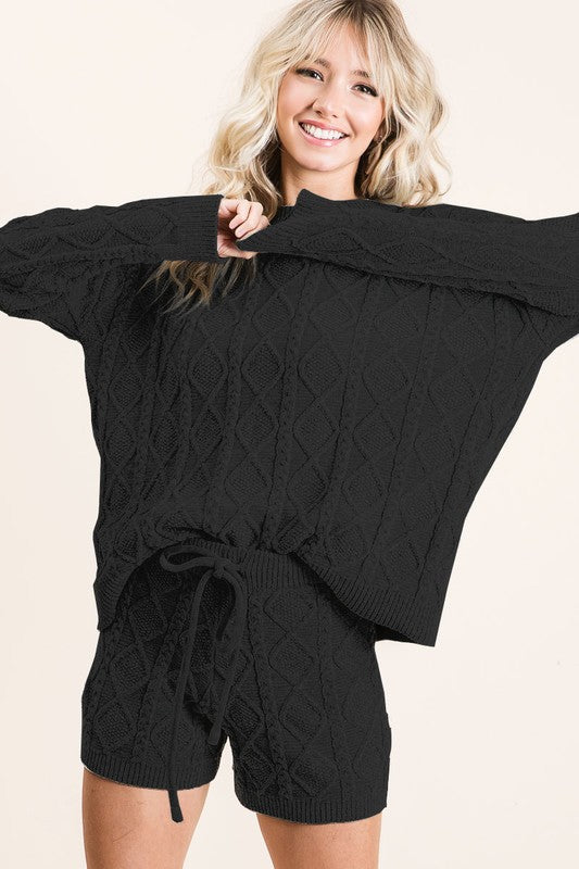 Black Cozy Sweater Shorts