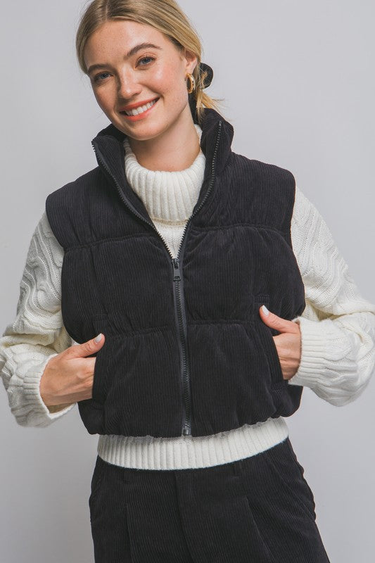 Corduroy Black Puffer Vest-Love Tree-Ella G Boutique, Women's Fashion Boutique Located in Warrrington, PA
