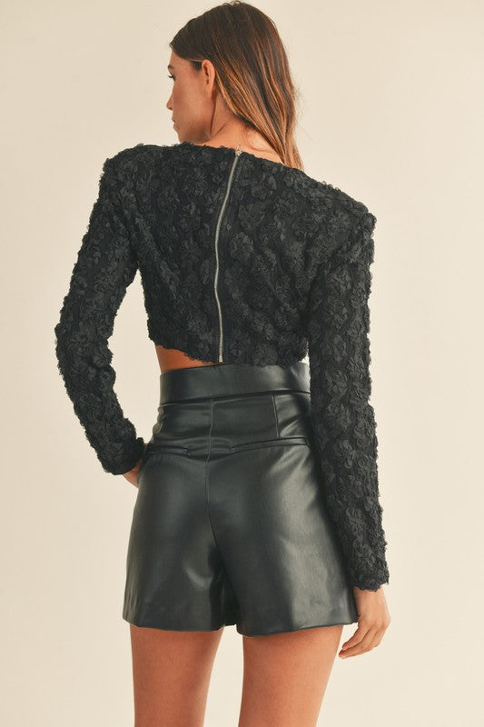 Textured Rose Long Sleeve Crop-Mable-Ella G Boutique, Women's Fashion Boutique Located in Warrrington, PA