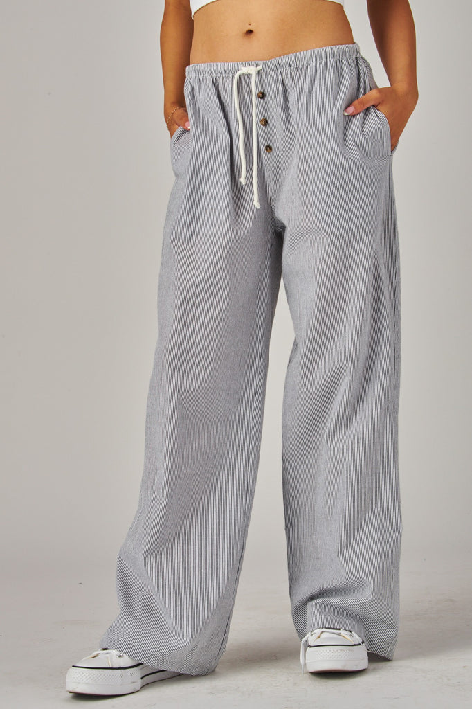 Black Pinstripe Pocket Boxer Pants-love poem-Ella G Boutique, Women's Fashion Boutique Located in Warrrington, PA