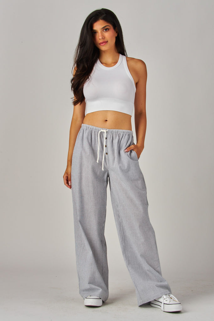 Black Pinstripe Pocket Boxer Pants-love poem-Ella G Boutique, Women's Fashion Boutique Located in Warrrington, PA