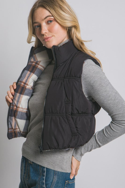 Reversible Plaid Puffer Vest-Love Tree-Ella G Boutique, Women's Fashion Boutique Located in Warrrington, PA