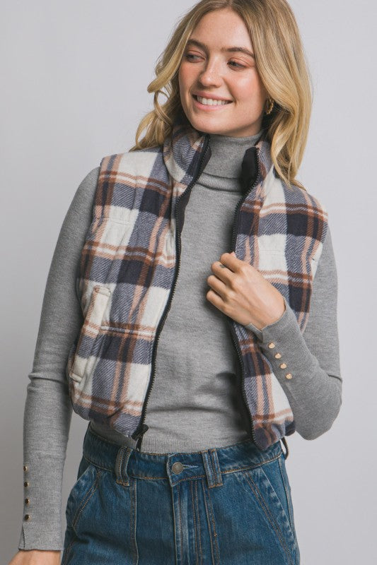 Reversible Plaid Puffer Vest-Love Tree-Ella G Boutique, Women's Fashion Boutique Located in Warrrington, PA