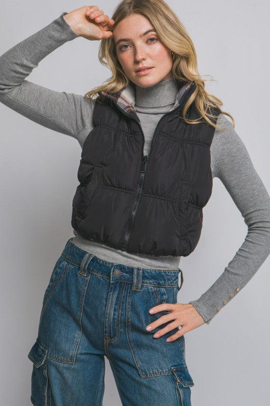 Reversible Plaid Puffer Vest-Love Tree-Ella G Boutique, Women's Fashion Boutique Located in Warrrington, PA