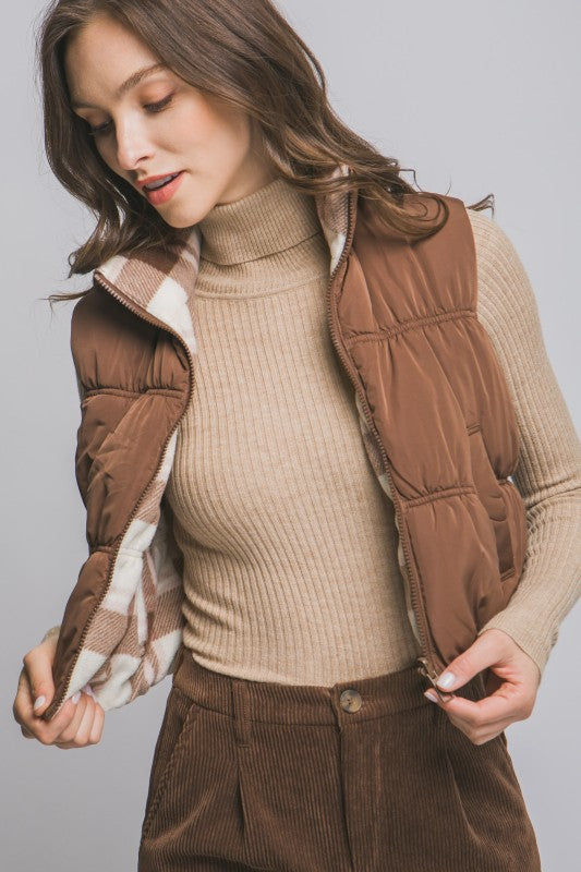Reversible Plaid Puffer Vest-Love Tree-Ella G Boutique, Women's Fashion Boutique Located in Warrrington, PA