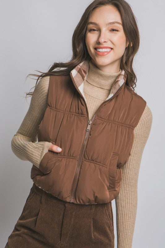 Reversible Plaid Puffer Vest-Love Tree-Ella G Boutique, Women's Fashion Boutique Located in Warrrington, PA