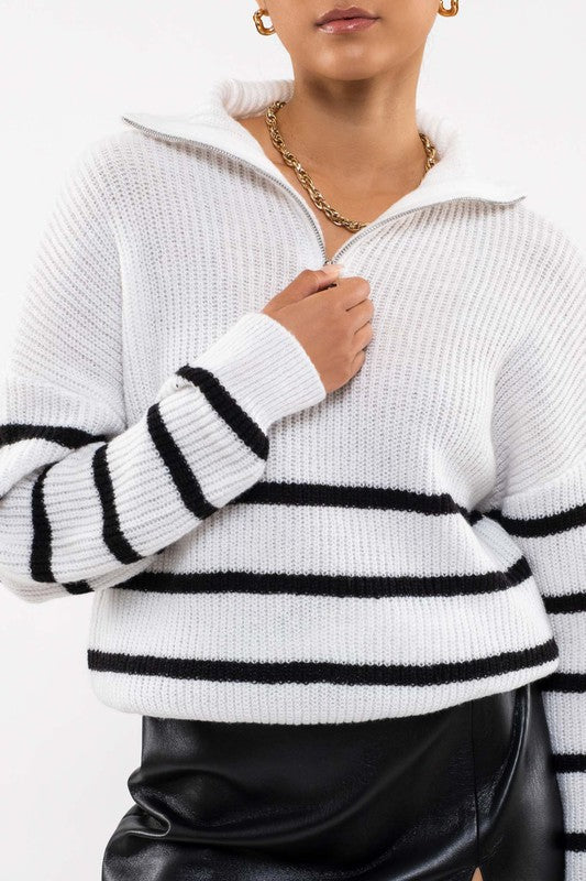 White Black Half Zip Sweater-blu pepper-Ella G Boutique, Women's Fashion Boutique Located in Warrrington, PA