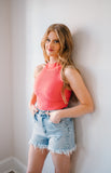 Ribbed Mock Neck Halter Top
