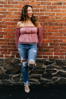 Mauve Off Shoulder Peplum Top