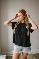Black T-Shirt with Pink Striped Collar