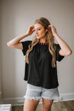 Black T-Shirt with Pink Striped Collar