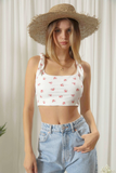 White Floral Cropped Tie Tank