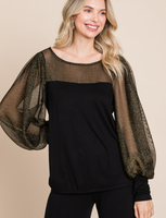 Black and Gold Sheer Sleeve Top