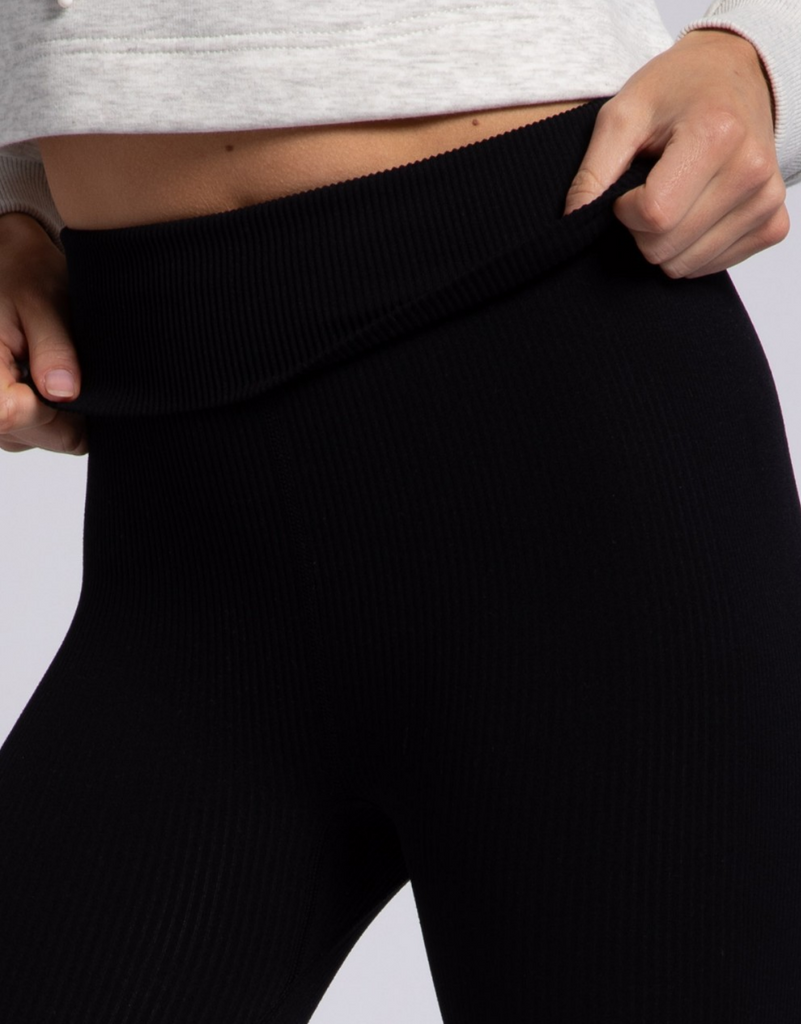 Black Ribbed High-Waisted Thermal Leggings-Mono B-Ella G Boutique, Women's Fashion Boutique Located in Warrrington, PA